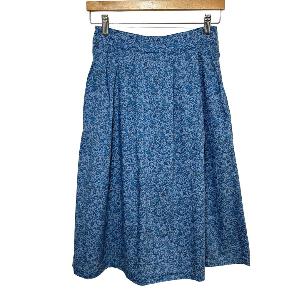 A.P.C. Floral Midi Skirt Women 38 (4/6) Blue Cotton Pleated Tie Back French Girl